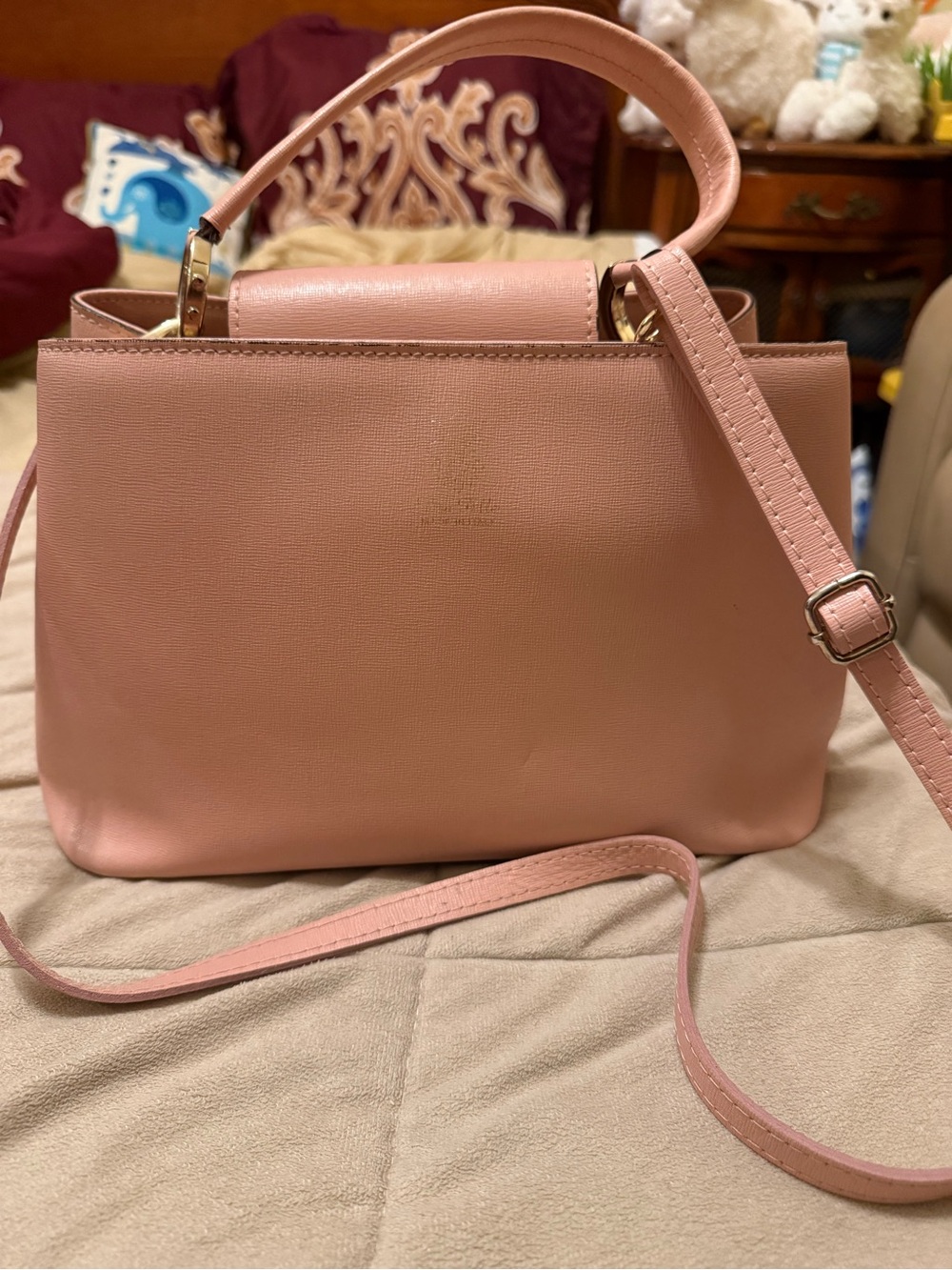 Verapelle made in Italy leather Pink Structured Top-Handle Crossbody Bag